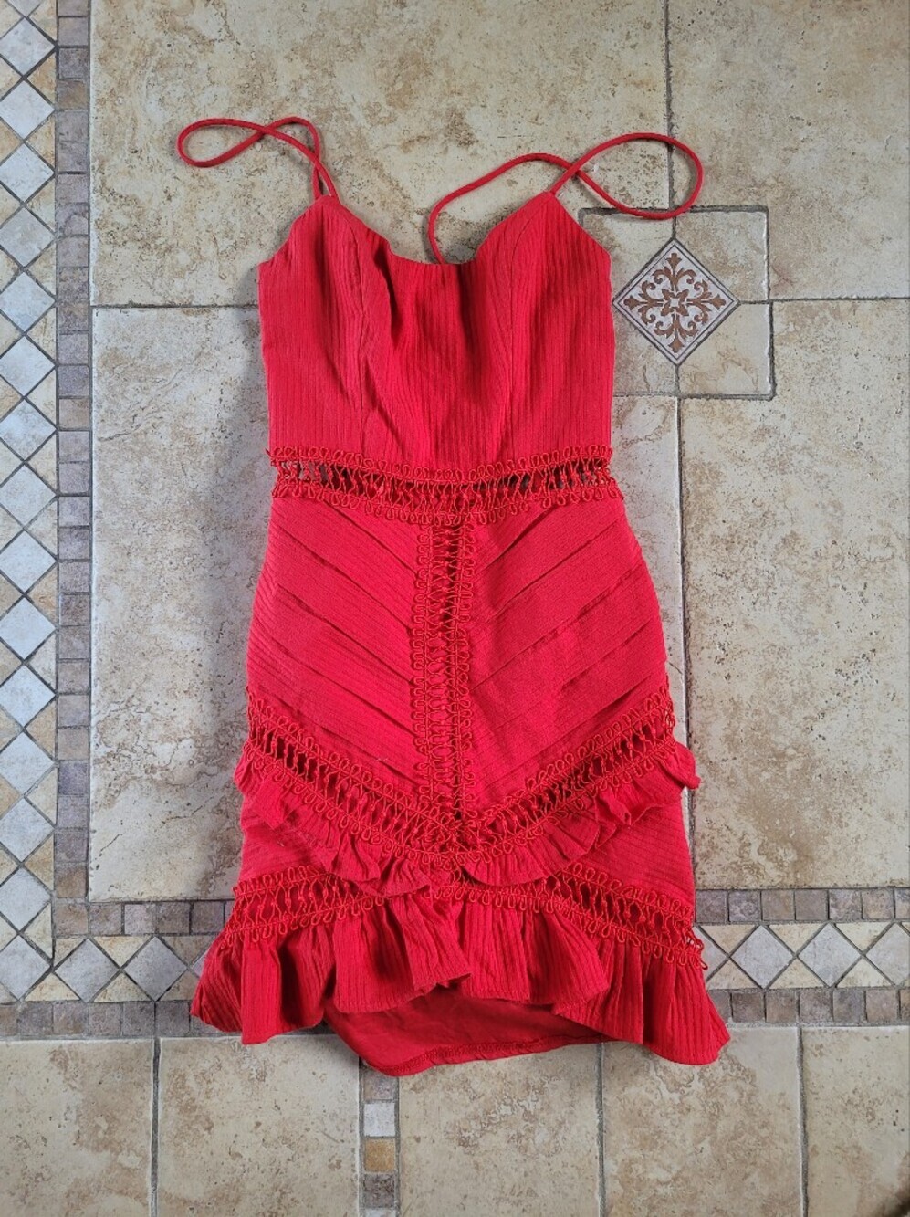 Hello Molly Red Spaghetti Strap Ruffle Mini Dress